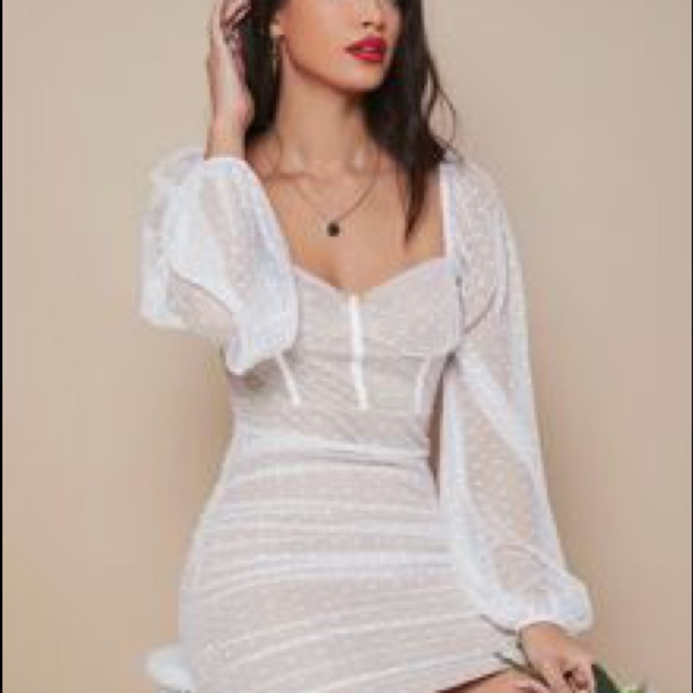 Sweetheart Neck Binding Trim Lantern Sleeve Dress - Picture 3 of 4
